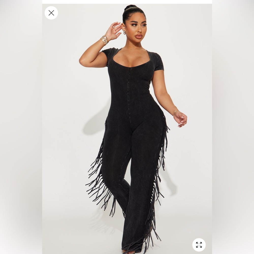 Fashion Nova Black Fringe Jumpsuit